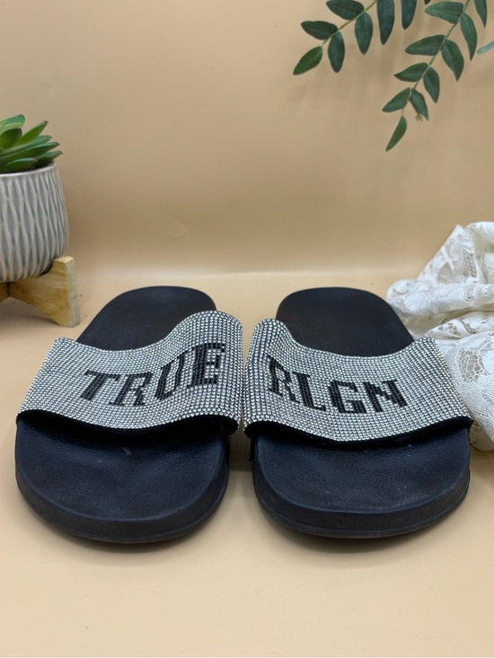 True Religion Shoes - True Religion Black Slide Sandals with Silver Crystal Strap